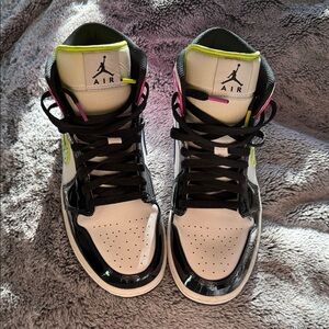 Jordan Athletic Shoes - Black, White, Neon Green, Pink